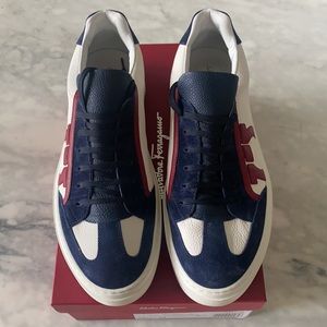 NWT Ferragamo Borg 17 shoes Red/Navy/White. W/box!